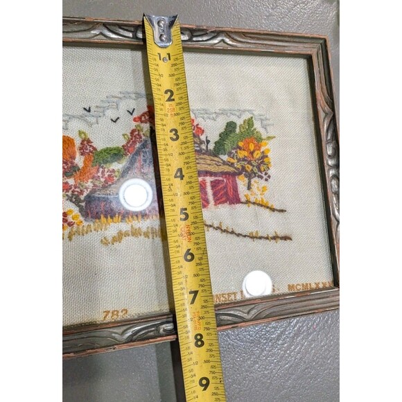 1978 Sunset Designs Autumn Barn 5x7 Crewel Embroidery Finished Framed - Picture 6 of 7